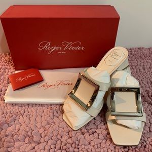 Roger Vivier Bikiviv’ Leather Buckle Mule Sandals